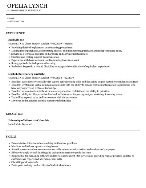Toradh íomhá ar Client Support Analyst Resume