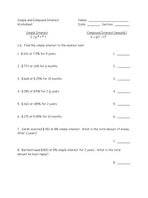 Image result for Compound Interest Formula Worksheet