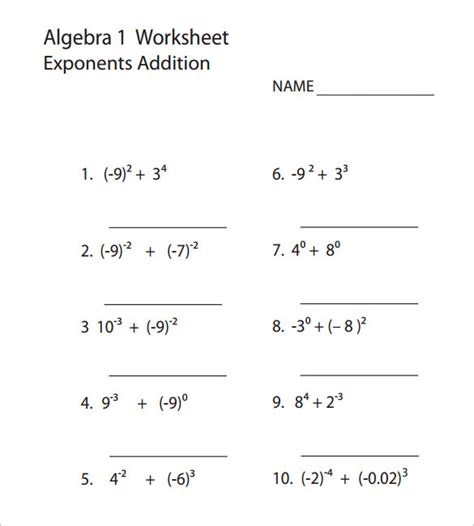 Image result for Free Math Worksheets Algebra