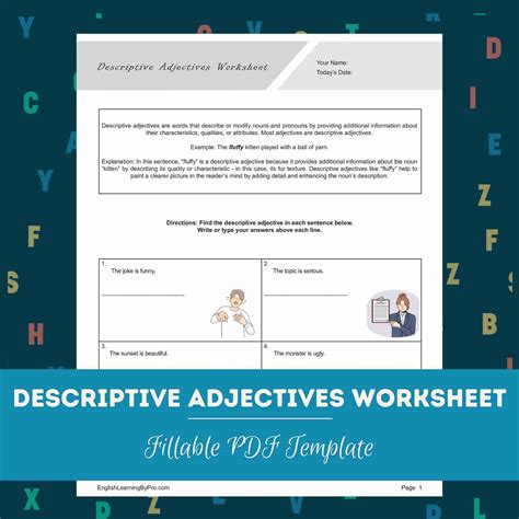 Image result for Descriptive Adjectives Worksheet