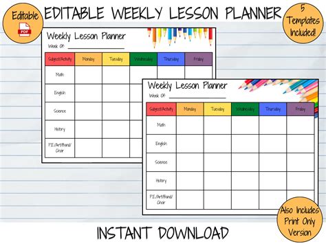 Image result for Weekly Lesson Planner Template