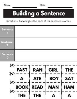 Image result for Worksheet That Cut and Paste Simple Sentences