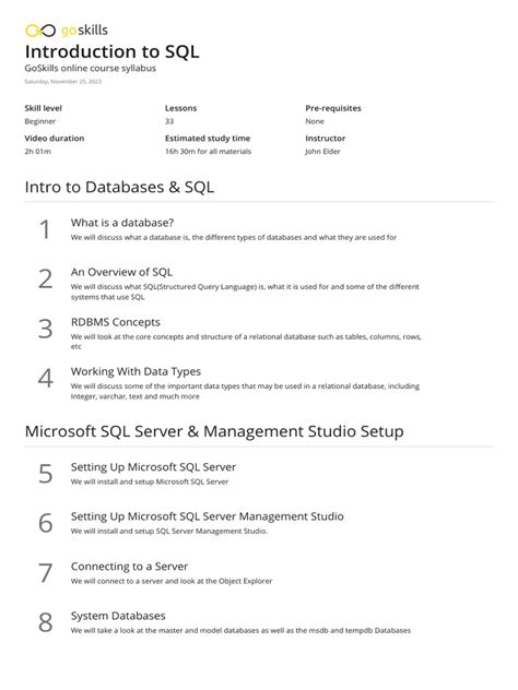 SQL Course Syllabus に対する画像結果