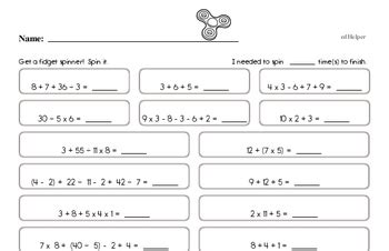 Image result for Order of Operations Elementary Worksheet