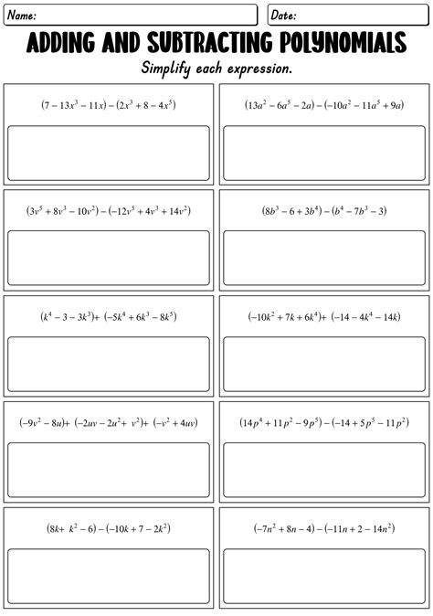 Image result for Addition of Polynomials Worksheet