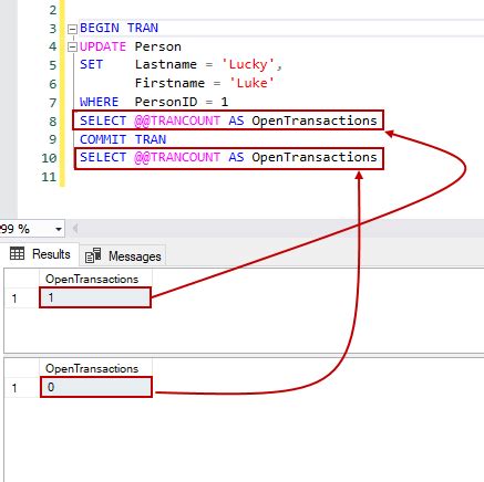 Toradh íomhá ar Transaction Rollback SQL