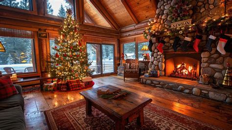 Toradh íomhá ar Christmas Tree Log Cabin Fireplace