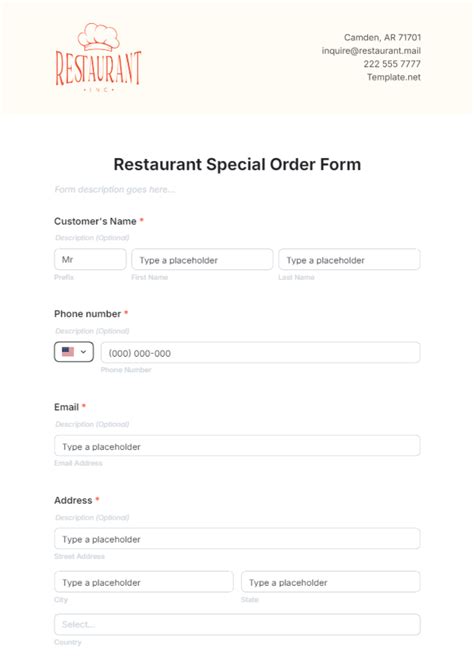 Toradh íomhá ar Example of a Craft Special Order Form