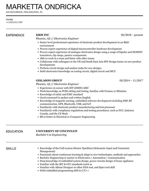 Toradh íomhá ar Electronics Engineer Resume Sample