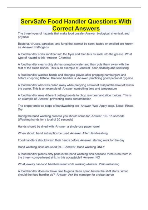 Image result for ServSafe Food Handler Answer Key