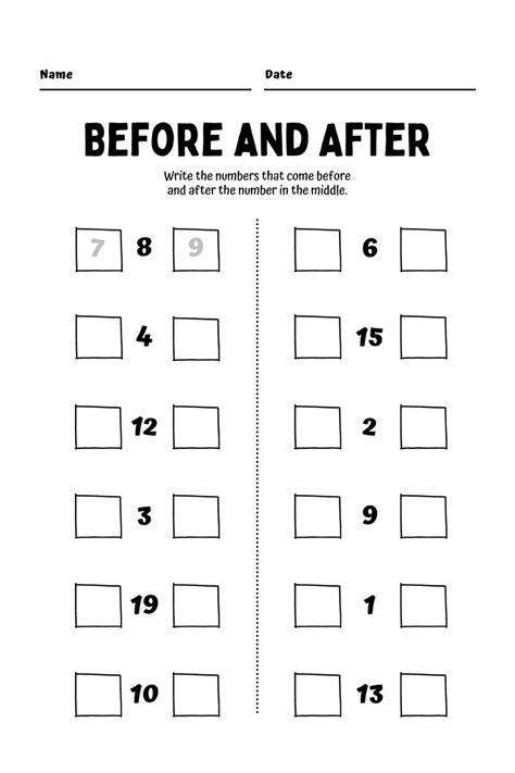 Before and After Numbers Worksheet に対する画像結果