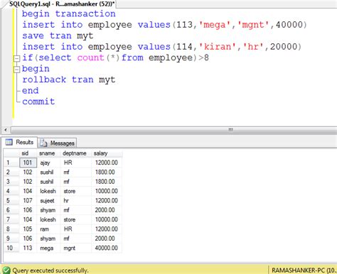 Transaction Command SQL に対する画像結果
