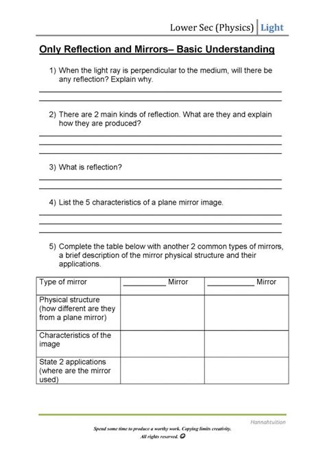 Image result for Reflection with Mirror Worksheet Multiple Choice Question Grade 6