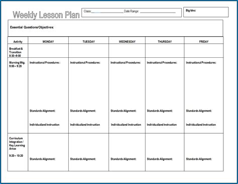 Image result for Weekly Lesson Planner Template
