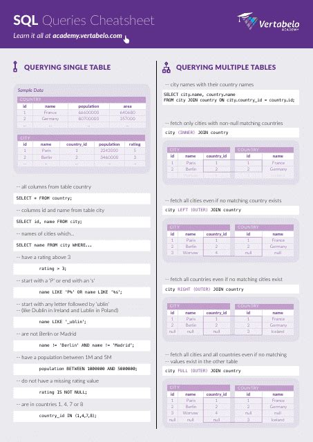 Image result for Access Query Design Cheat Sheet