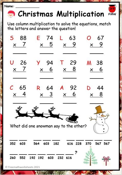 Résultat d’images pour Holiday Multiplication Riddle Worksheet