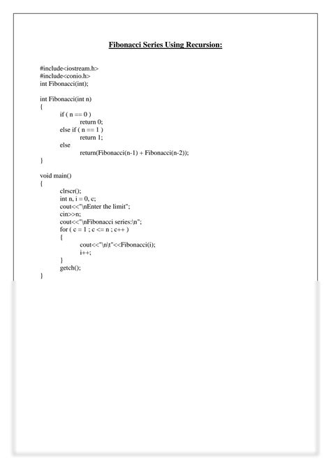 Toradh íomhá ar Fibonacci Series C Progeam Using Recursion