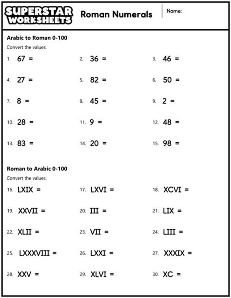 Class 4 Maths Roman Numerals Worksheet に対する画像結果