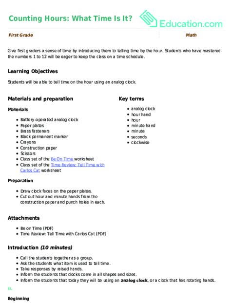 Image result for Telling Time Lesson Plan Introduction