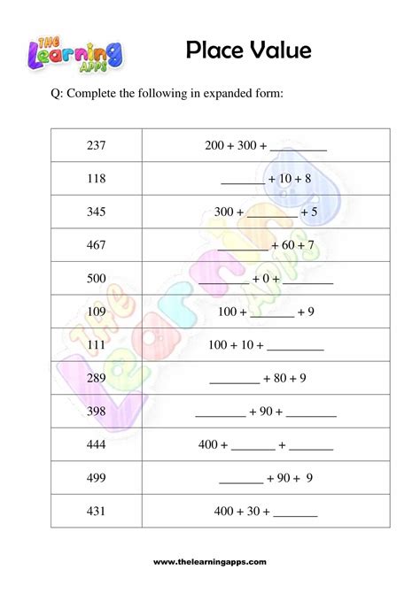 Toradh íomhá ar Place Value Matching Worksheet
