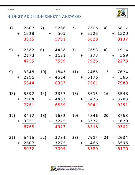 Afbeeldingsresultaten voor 4 Digit Addition Worksheets