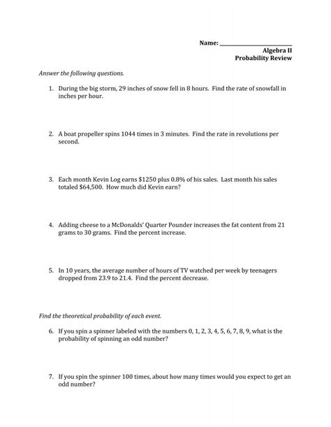 Probability Review Worksheet に対する画像結果