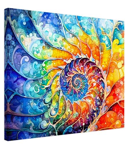 Fibonacci Spiral, Sea Shell, Contemporary Digital Wall Art, Watercolor ...