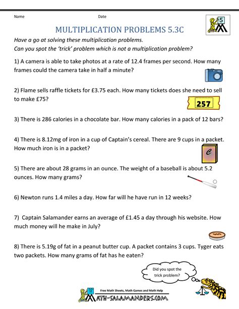 Afbeeldingsresultaten voor Multiplication and Division Problems 5th Grade Worksheets