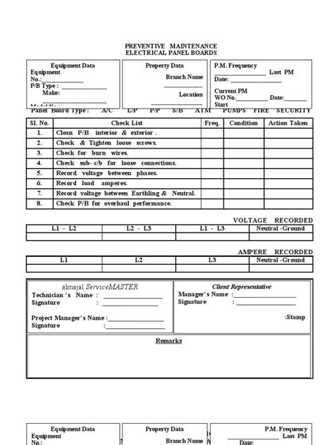 Image result for Electrical Panel Maintenance Checklist PDF