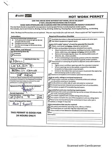 Image result for Hot Work Permit Colour