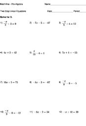 Image result for Mixture of One Step and Two Step Linear Equations Worksheet