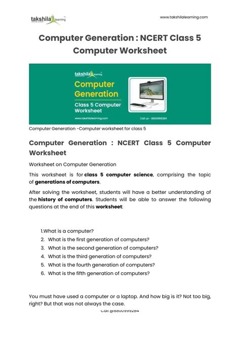 Résultat d’images pour Worksheet Based On Generation of Computer