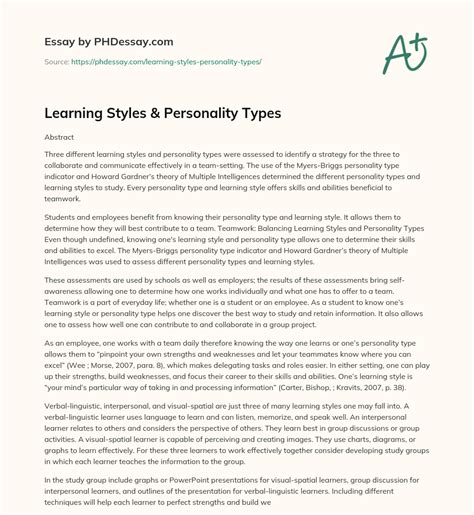 Image result for Personality Types and Learning Styles