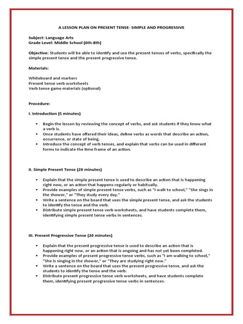 Image result for Lesson Plan Template Present Simple