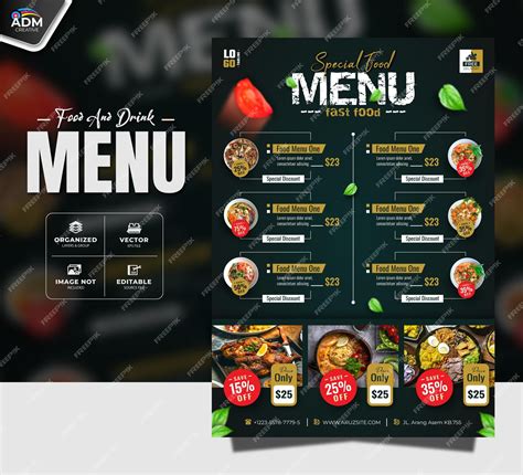 Premium Vector | Restaurant Food menu for digital platform Template