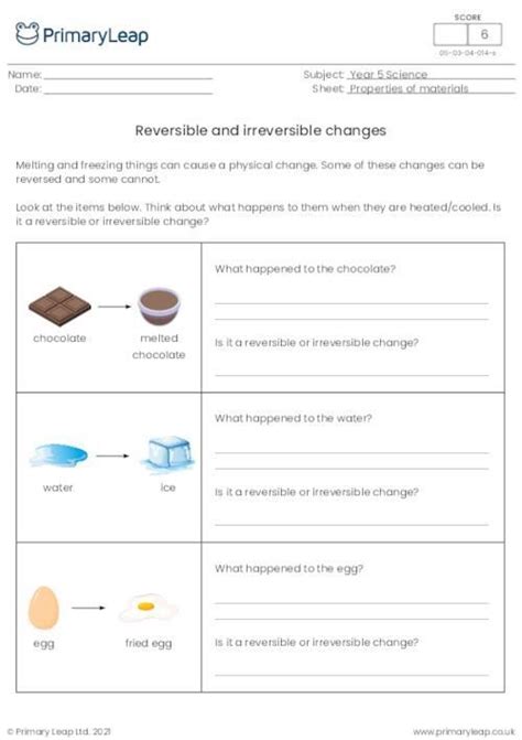Reversible and Irreversible Changes Year 6 に対する画像結果