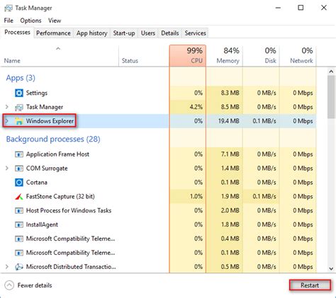 Toradh íomhá ar Explorer Process Restarted