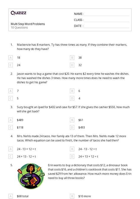 Image result for Multi-Step Math Problems Worksheet