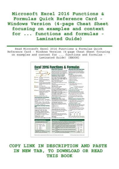 Image result for Microsoft Excel 2016 Cheat Sheets