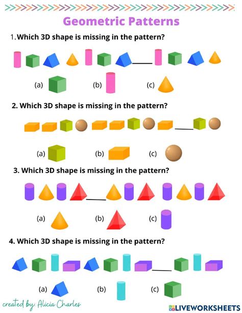 Geometric Patterns-3D Shapes Worksheet