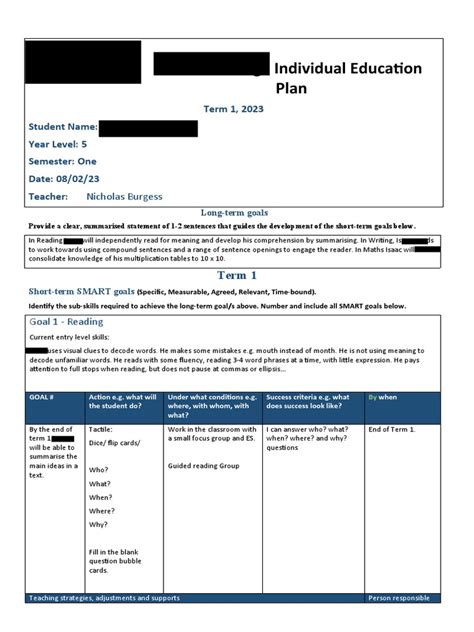 Image result for IEP Plan Expample