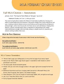 Image result for MLA Format Cheat Sheet PDF