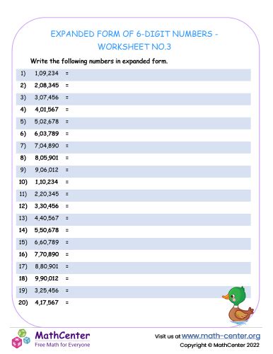 Image result for Expanded Form 6 Digit Numbers Worksheet
