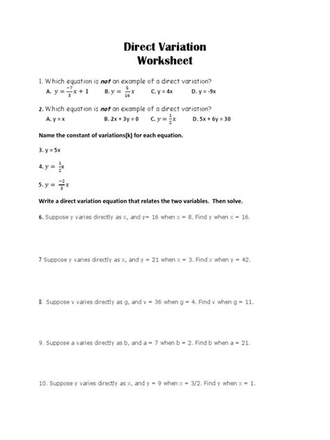 Image result for Direct Variation Kuta Worksheet