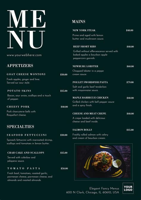 Image result for Fancy Restaurant Menu Project
