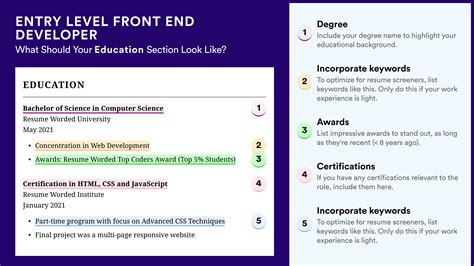 Image result for Example of Resume Entry Level Front End Developer
