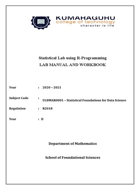 Image result for R Programming Lab Manual PDF