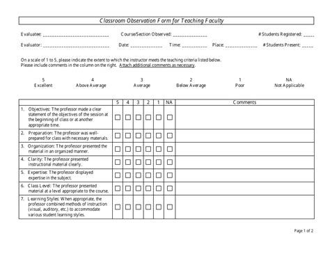 Image result for Classroom Observation Form Example