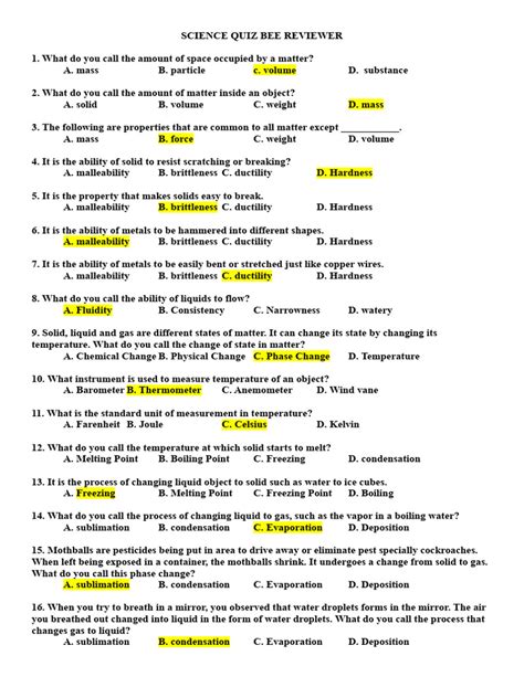 Toradh íomhá ar Free Printable Science Quizzes