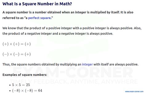 3. MATHEMATICS – Square Numbers – Exam-Corner